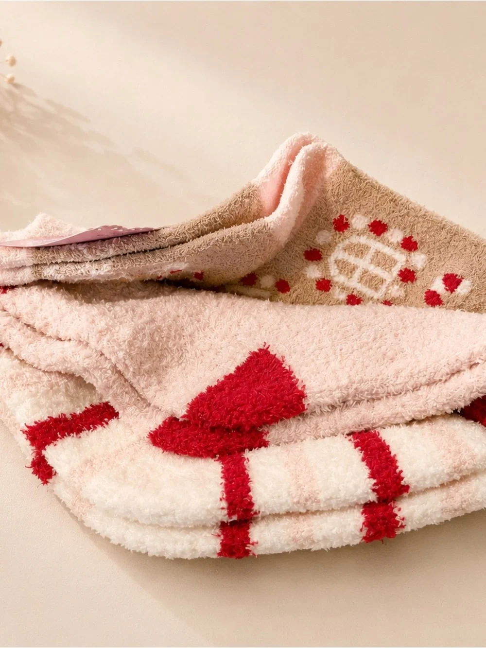 Cozy Slipper Socks with Red & Pink Accents